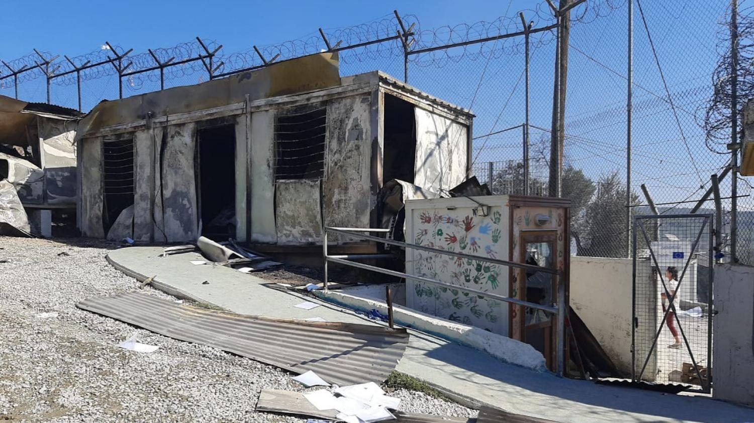 Damage to Moria camp in Lesvos Greece after fire. Photo: IOM Greece
