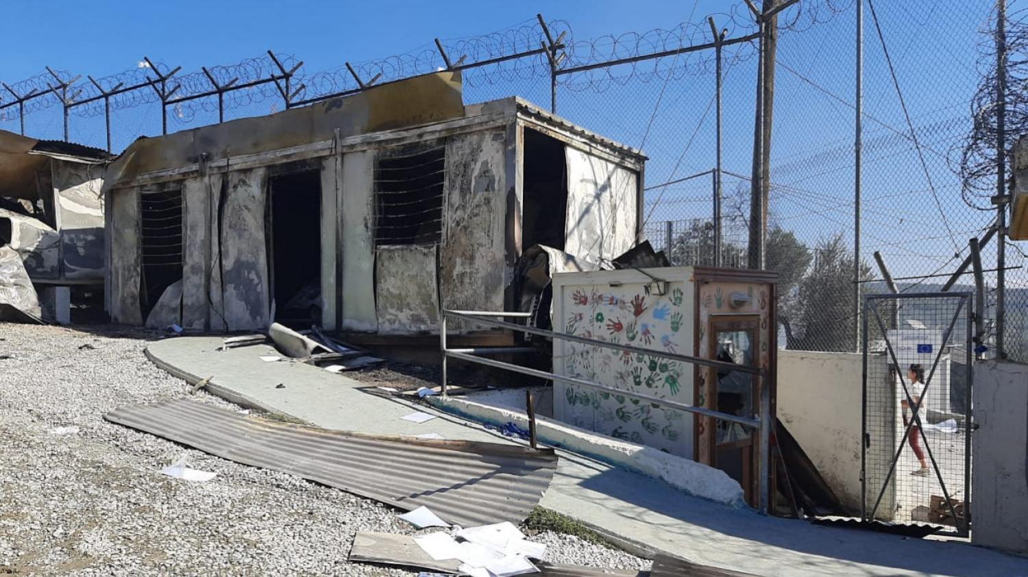 Schade in camp Moria na de brand Foto: IOM Griekenland